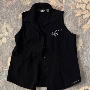 Harley-Davidson Black Sleeveless Button Down Shirt
